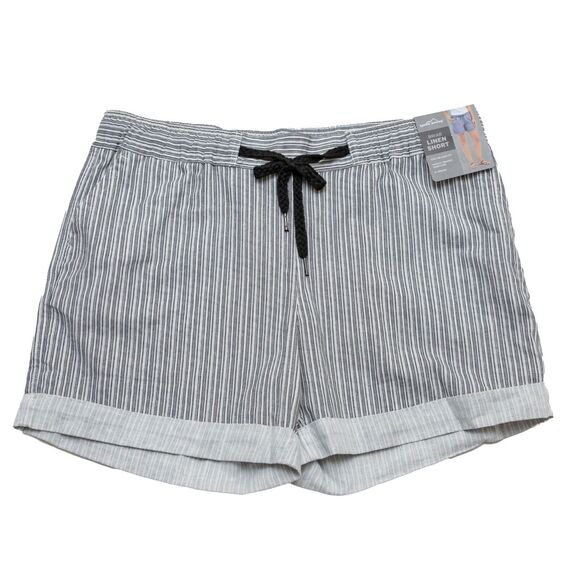 Eddie Bauer Pants - Eddie Bauer Women Size XL Briar Linen Shorts White Black Dashes Stripes MSRP $59